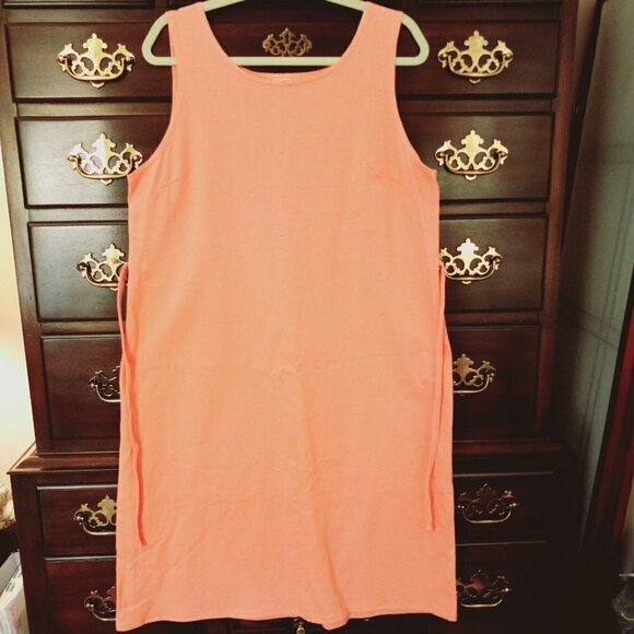 COLD Water Creek Sleeveless Dress Peach 100% cotton w/attached 1/2 tie at waist. - Picture 3 of 8